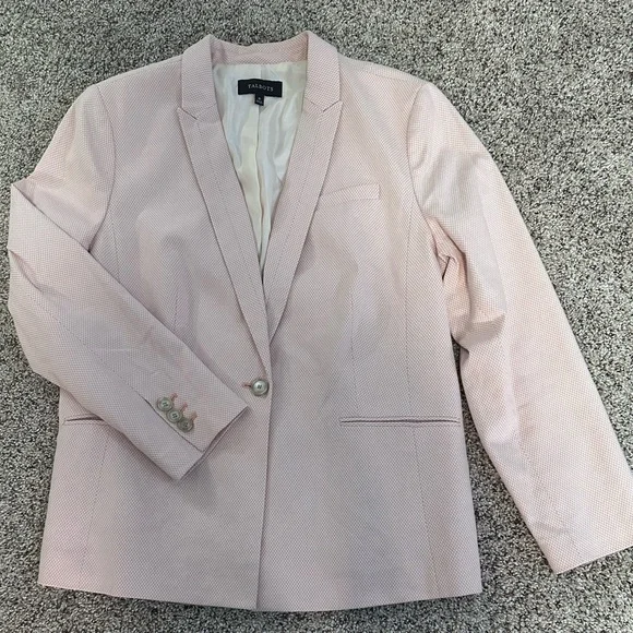 💗 💗TALBOTS Birdseye Knit One-Button Preppy Blazer - Peach & White 💗💗 - Picture 12 of 12